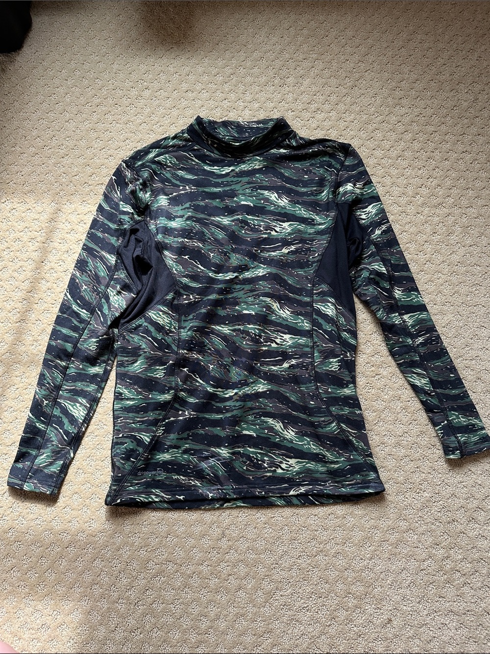 Women’s Cowl Neck Long-Sleeve Top in Dark Green Wave Print